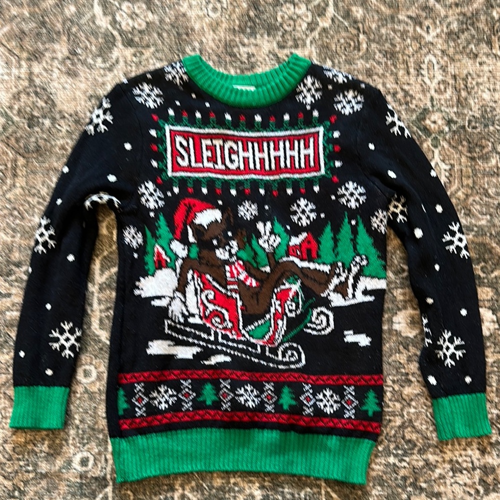 Kids Festive Black and Green Holiday  Sweater